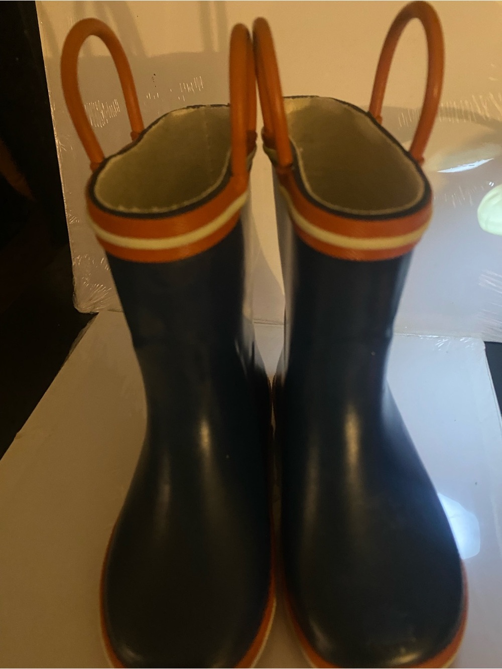 Source Unknown Navy Kids Rain Boots with Orange Trim